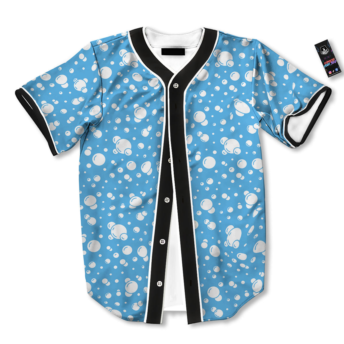 Bubble White And Blue Print Pattern Baseball Jersey-grizzshop