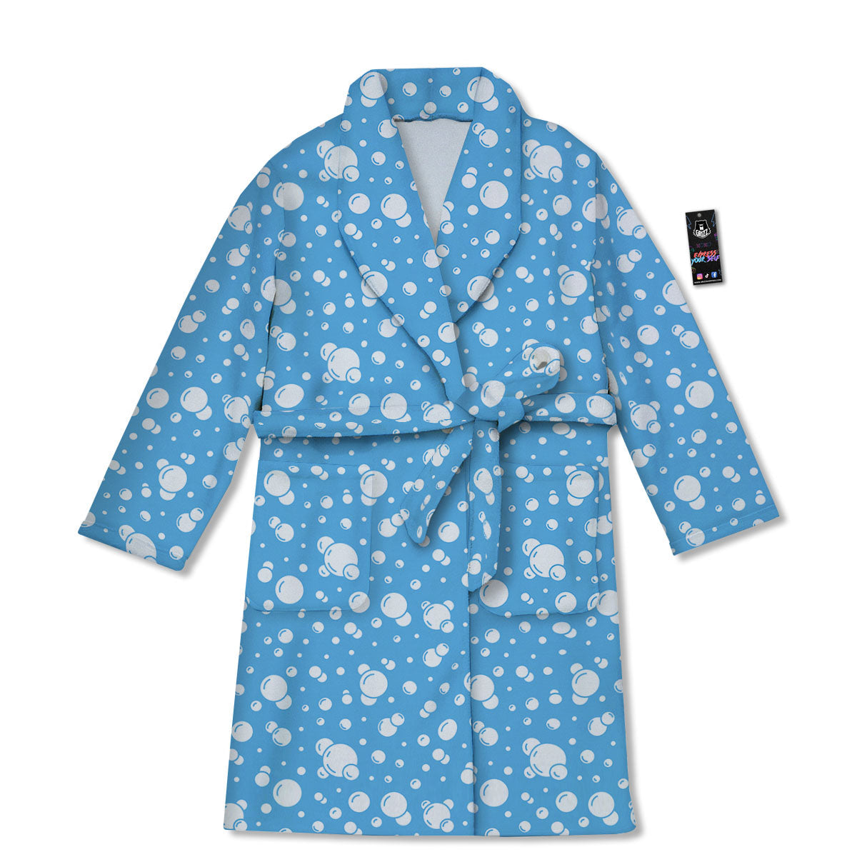 Bubble White And Blue Print Pattern Bathrobe-grizzshop