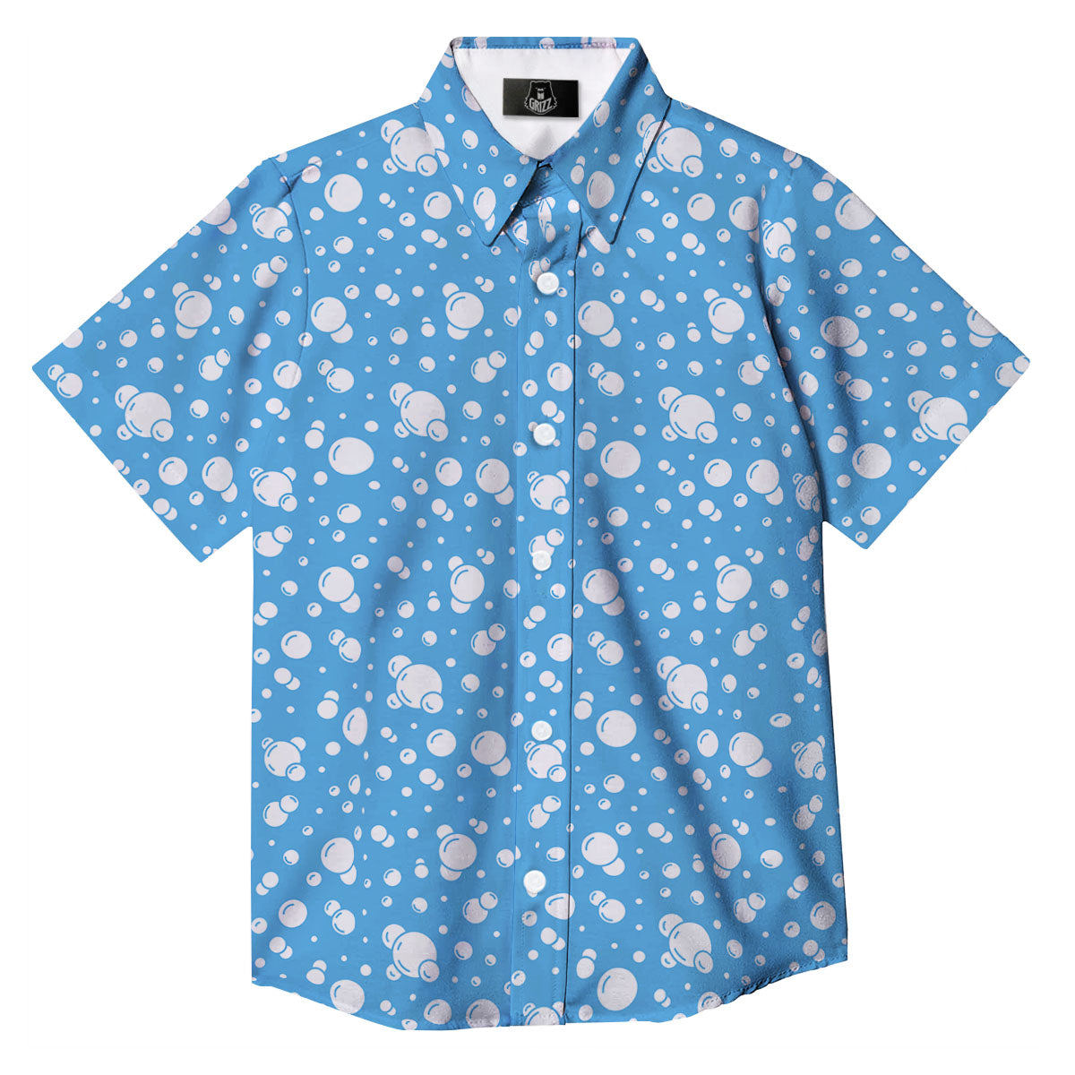 Bubble White And Blue Print Pattern Button Up Shirt-grizzshop