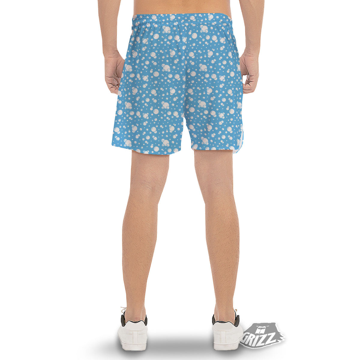 Bubble White And Blue Print Pattern Men's Gym Shorts-grizzshop