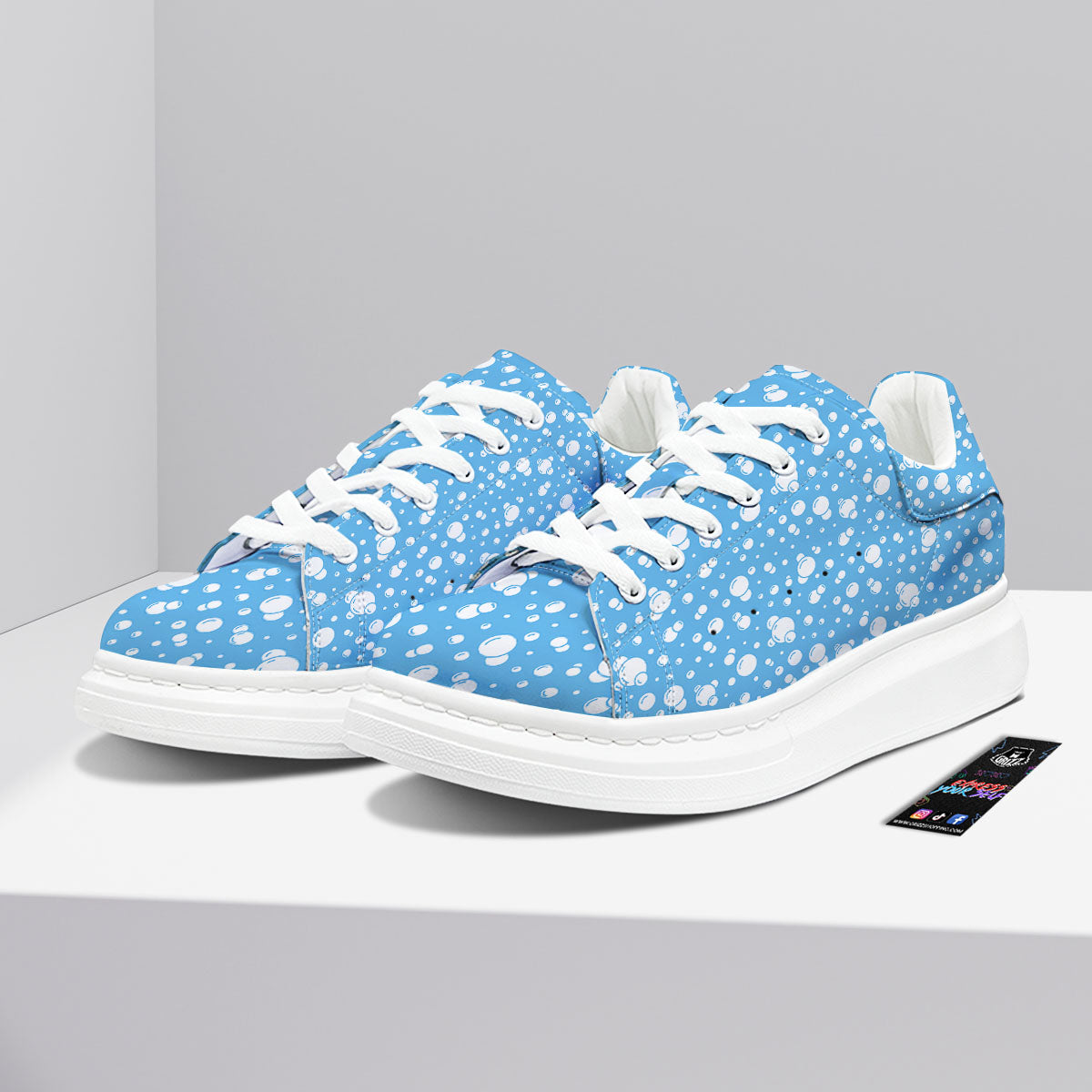 Bubble White And Blue Print Pattern Platform Shoes-grizzshop