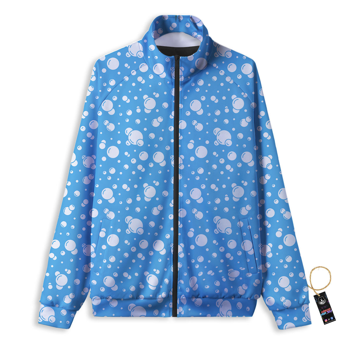 Bubble White And Blue Print Pattern Track Jacket-grizzshop