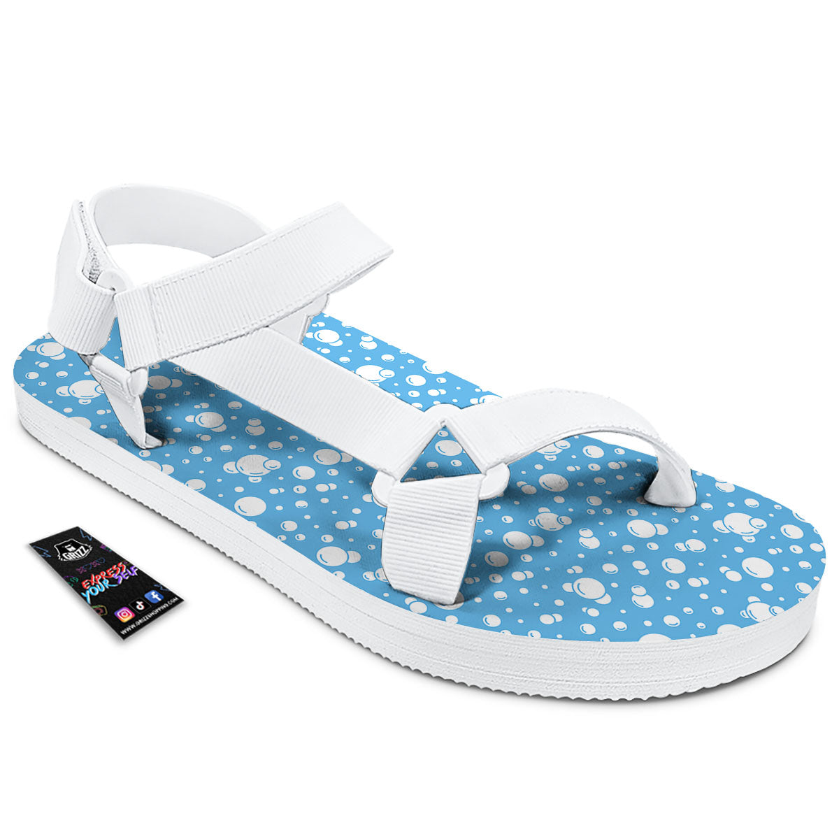 Bubble White And Blue Print Pattern White Open Toe Sandals-grizzshop