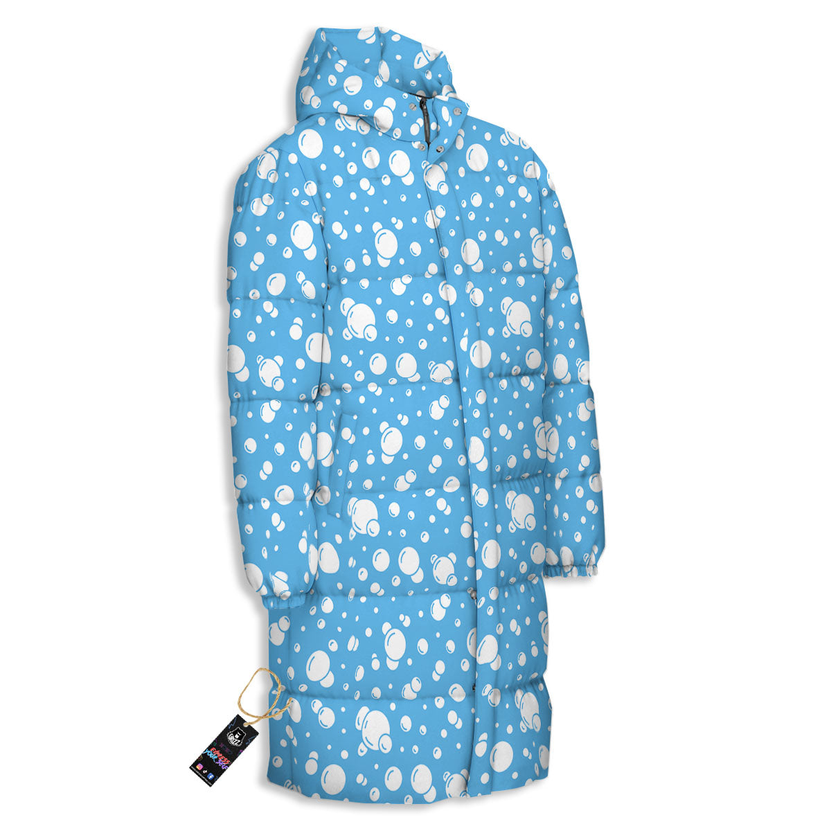 Bubble White And Blue Print Pattern Long Down Jacket