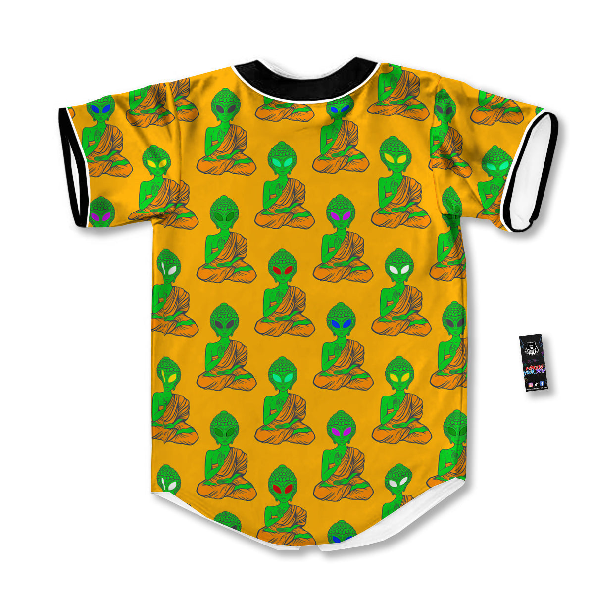 Buddha Alien Psychedelic Print Pattern Baseball Jersey-grizzshop