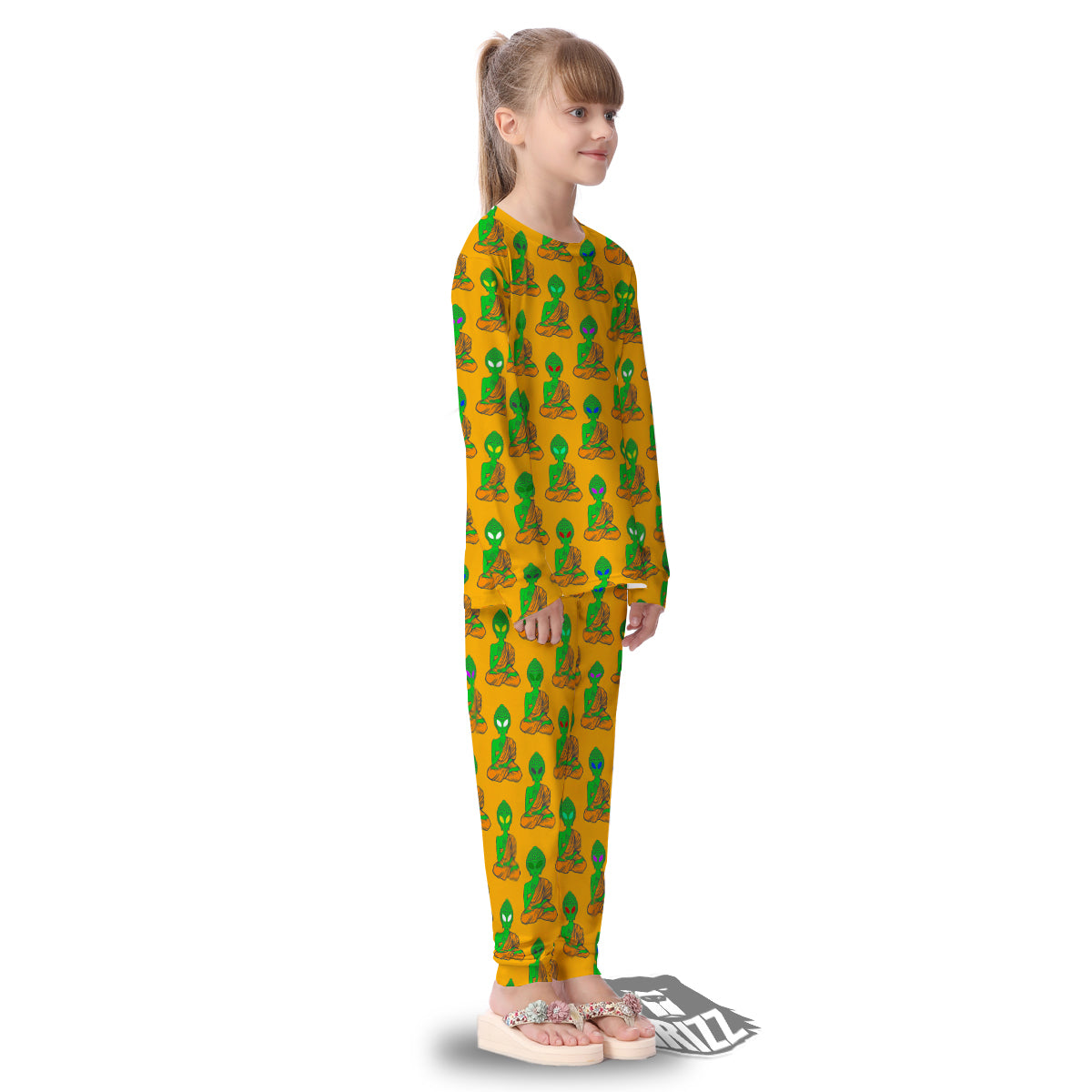 Buddha Alien Psychedelic Print Pattern Kid's Pajamas-grizzshop