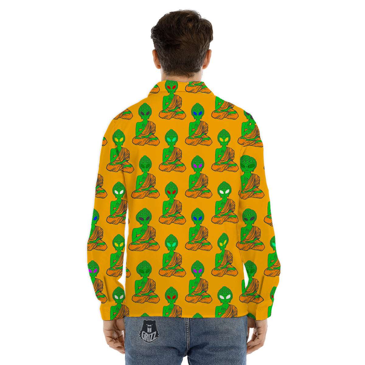 Buddha Alien Psychedelic Print Pattern Men's Dress Shirts-grizzshop