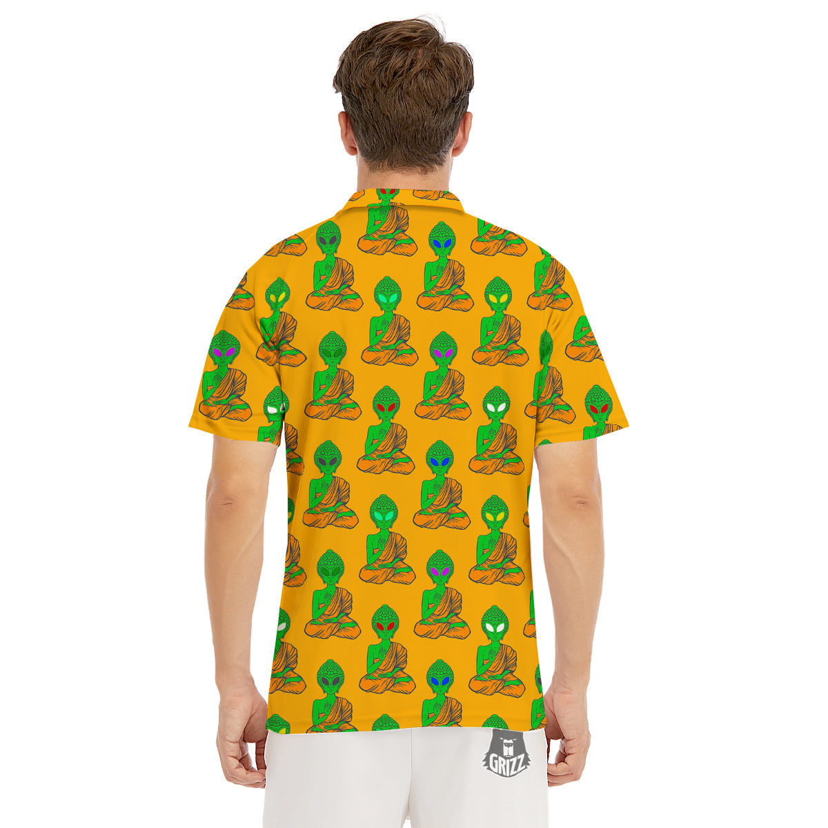 Buddha Alien Psychedelic Print Pattern Men's Golf Shirts-grizzshop