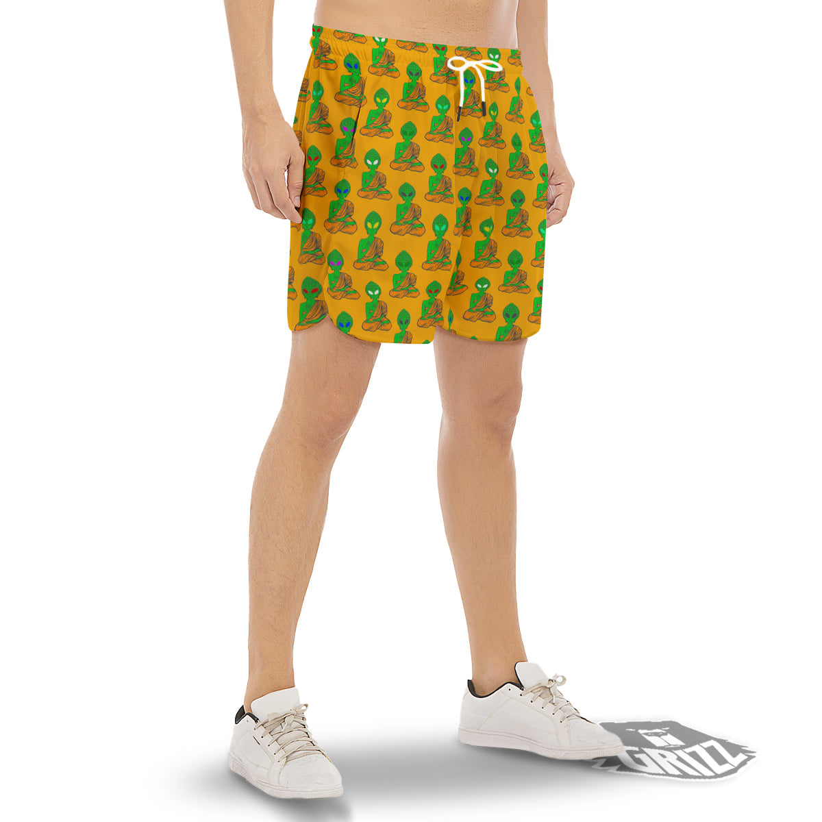 Buddha Alien Psychedelic Print Pattern Men's Gym Shorts-grizzshop