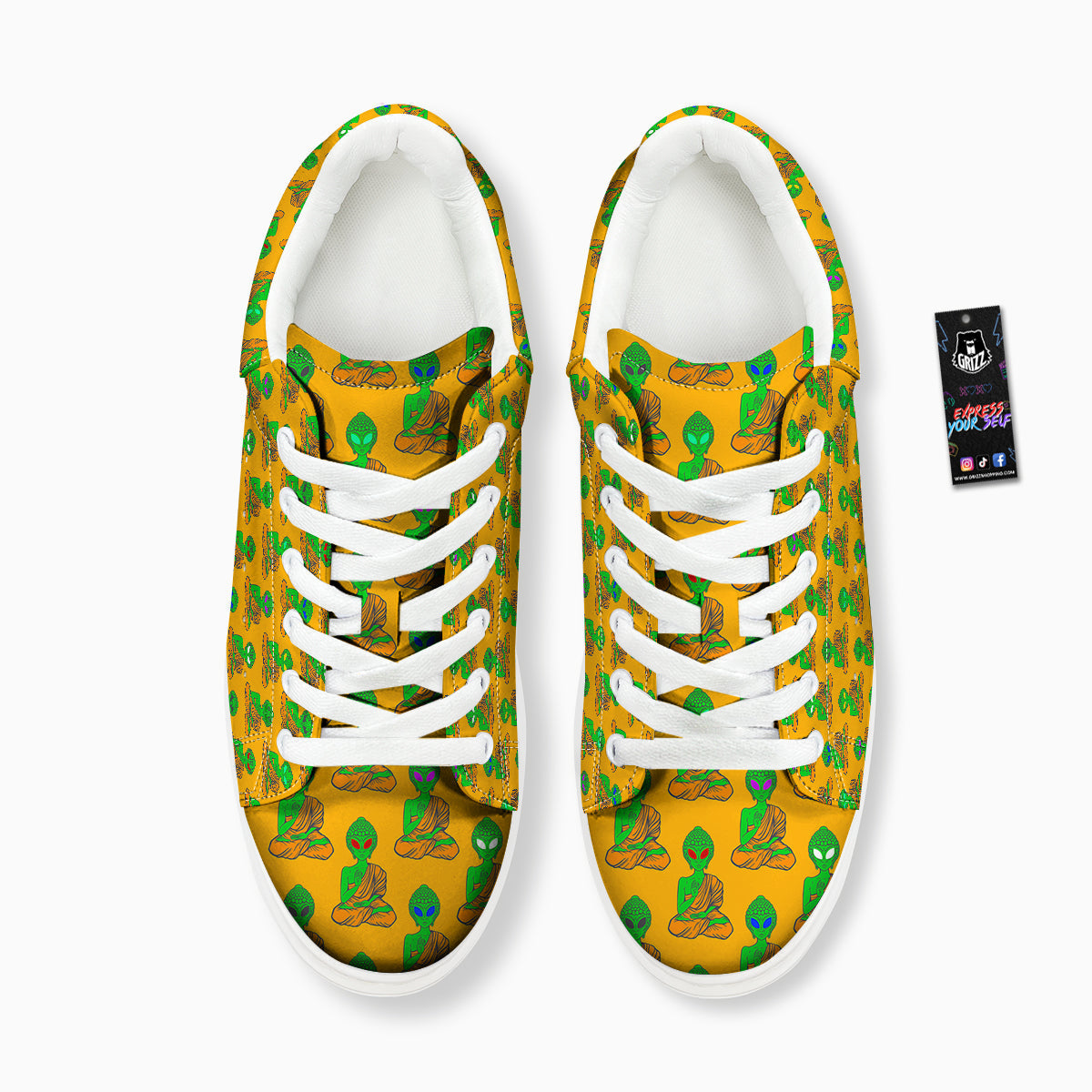 Buddha Alien Psychedelic Print Pattern Platform Shoes-grizzshop