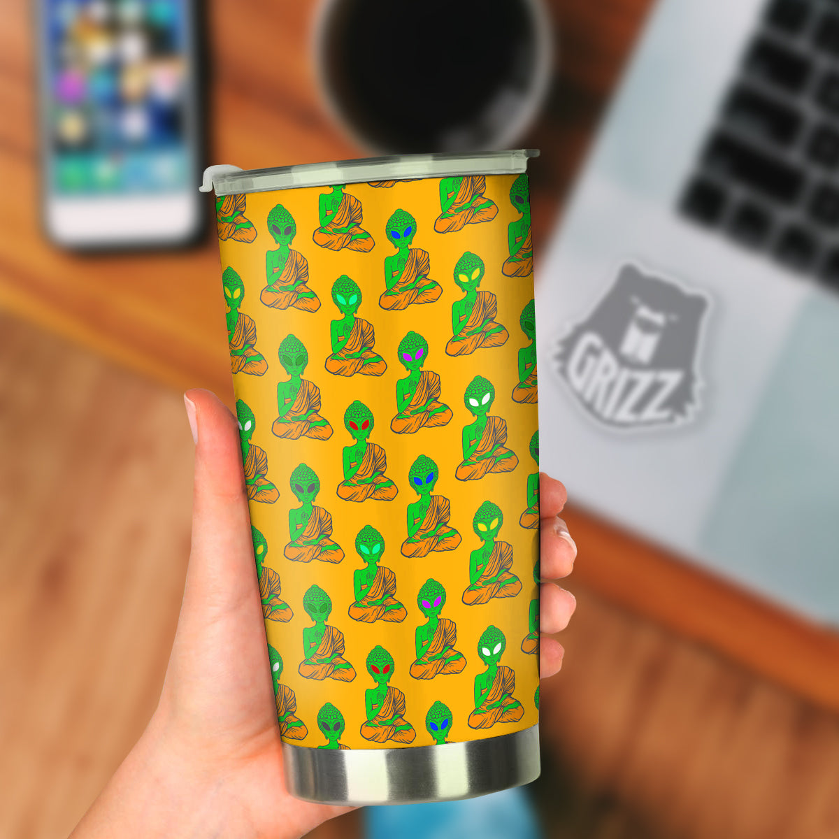 Buddha Alien Psychedelic Print Pattern Tumbler-grizzshop