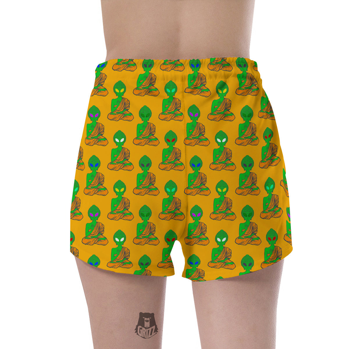 Buddha Alien Psychedelic Print Pattern Women's Shorts-grizzshop