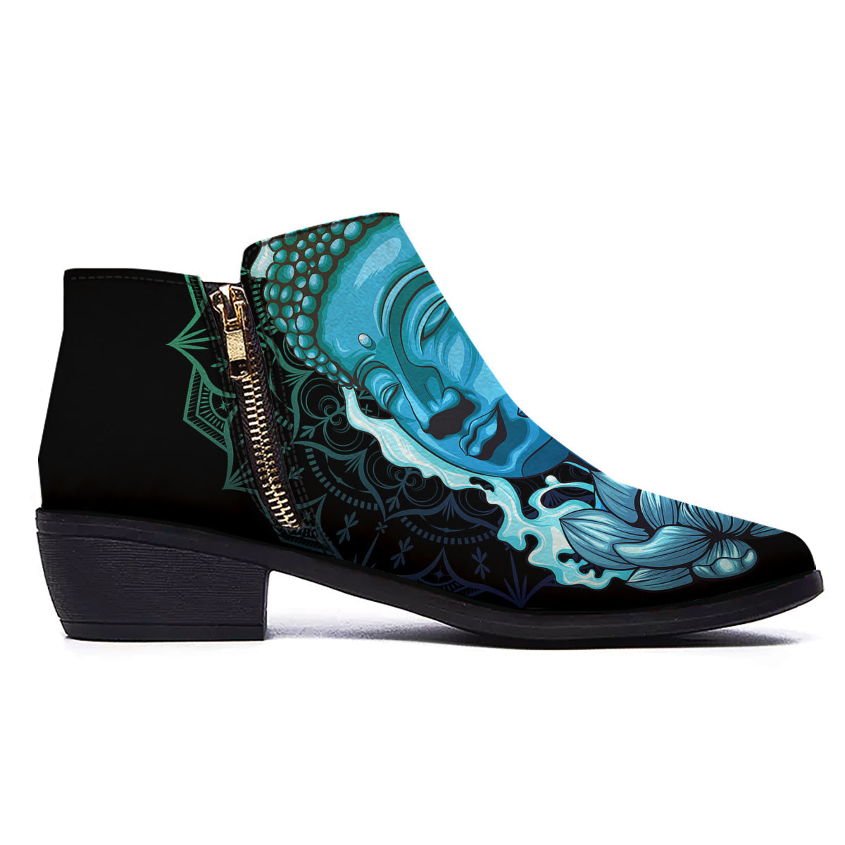Buddha Blue Print Ankle Boots-grizzshop