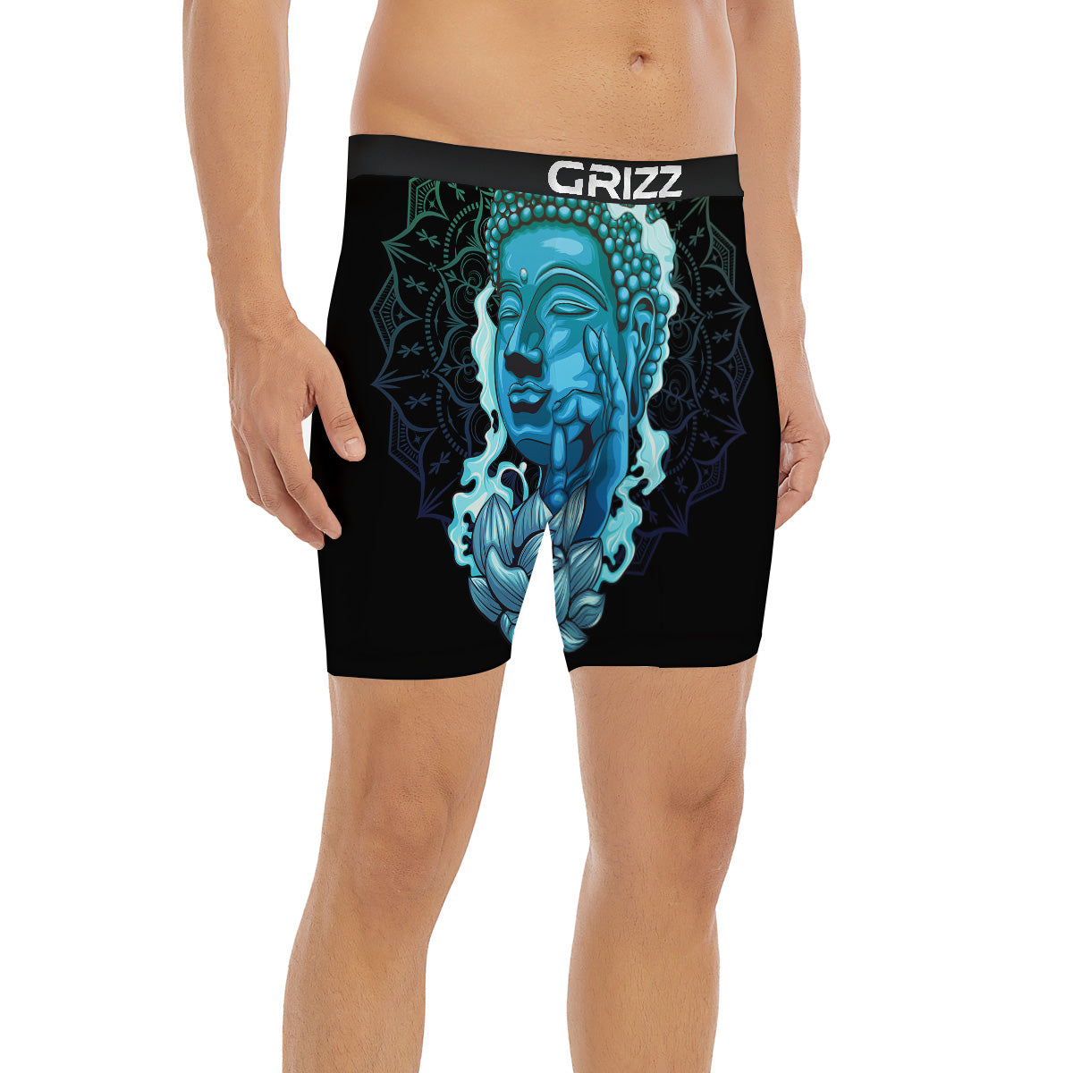 Buddha Blue Print Boxer Briefs-grizzshop