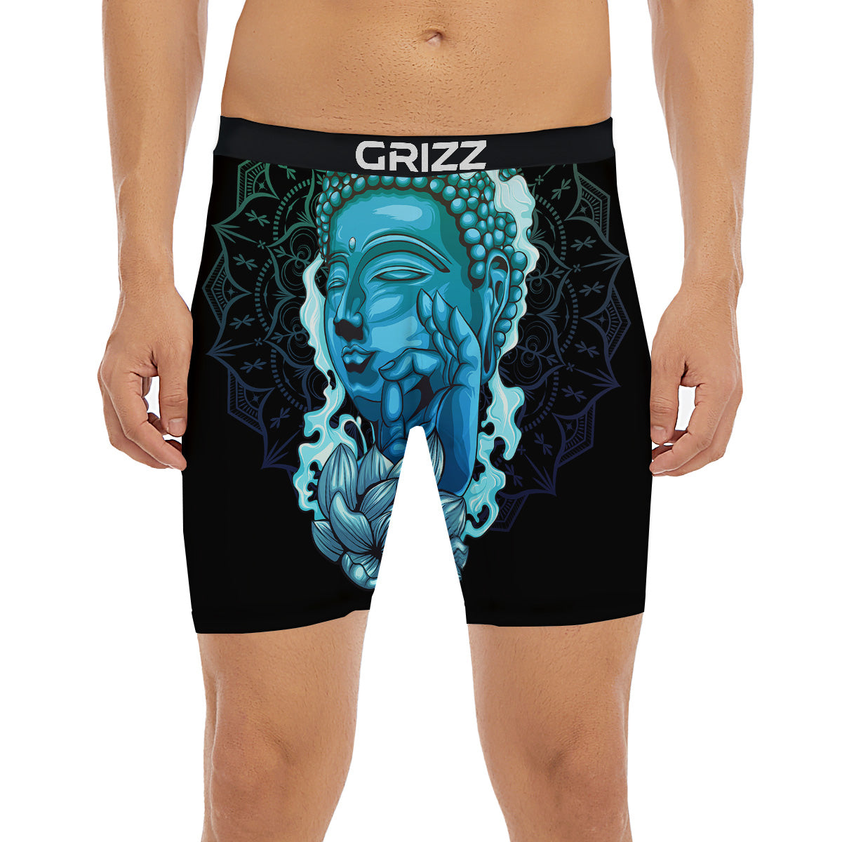 Buddha Blue Print Boxer Briefs-grizzshop