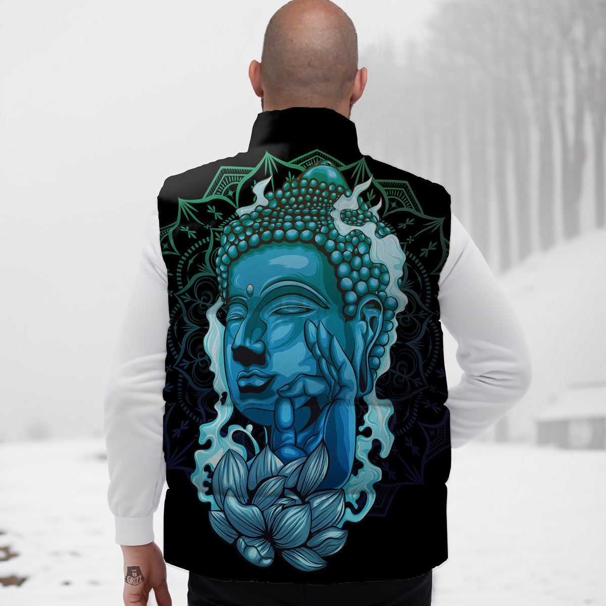 Buddha Blue Print Down Vest-grizzshop