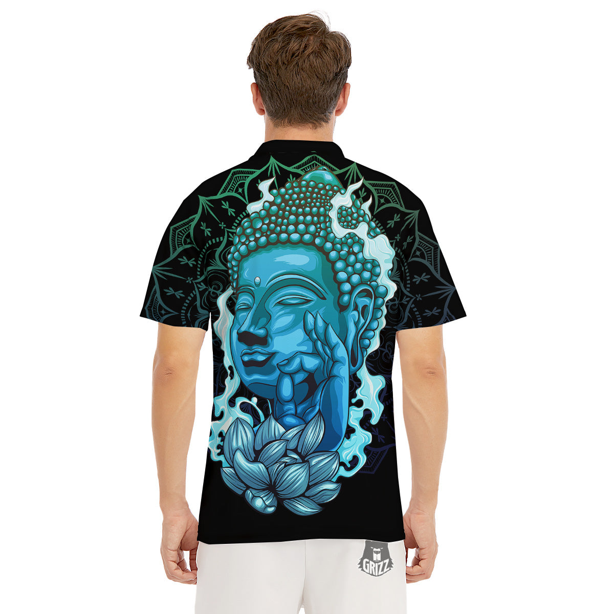Buddha Blue Print Men's Golf Shirts-grizzshop