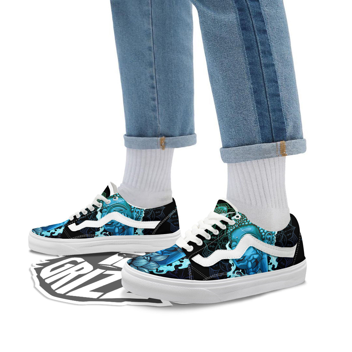 Buddha Blue Print Skate Shoes-grizzshop