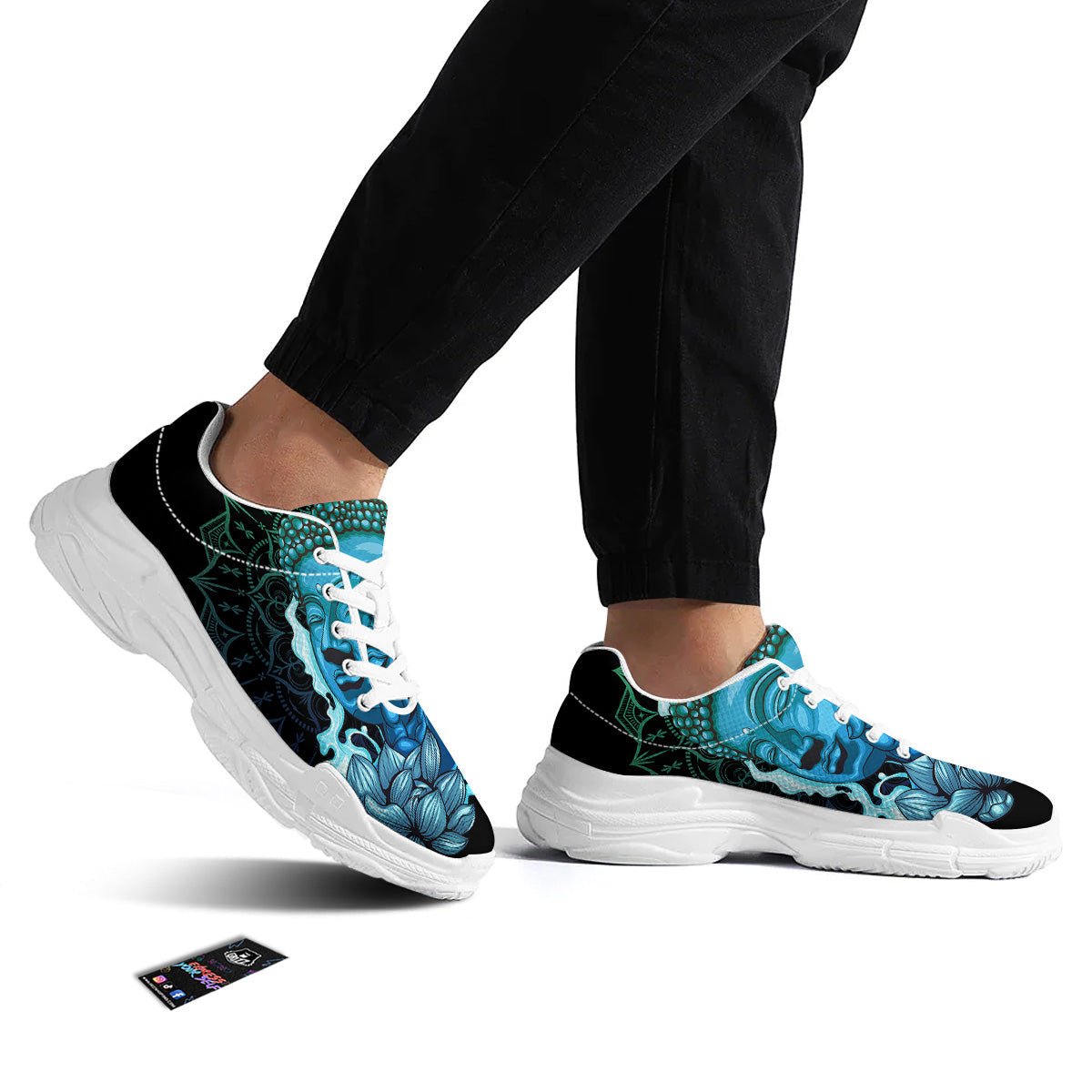 Buddha Blue Print White Chunky Shoes-grizzshop