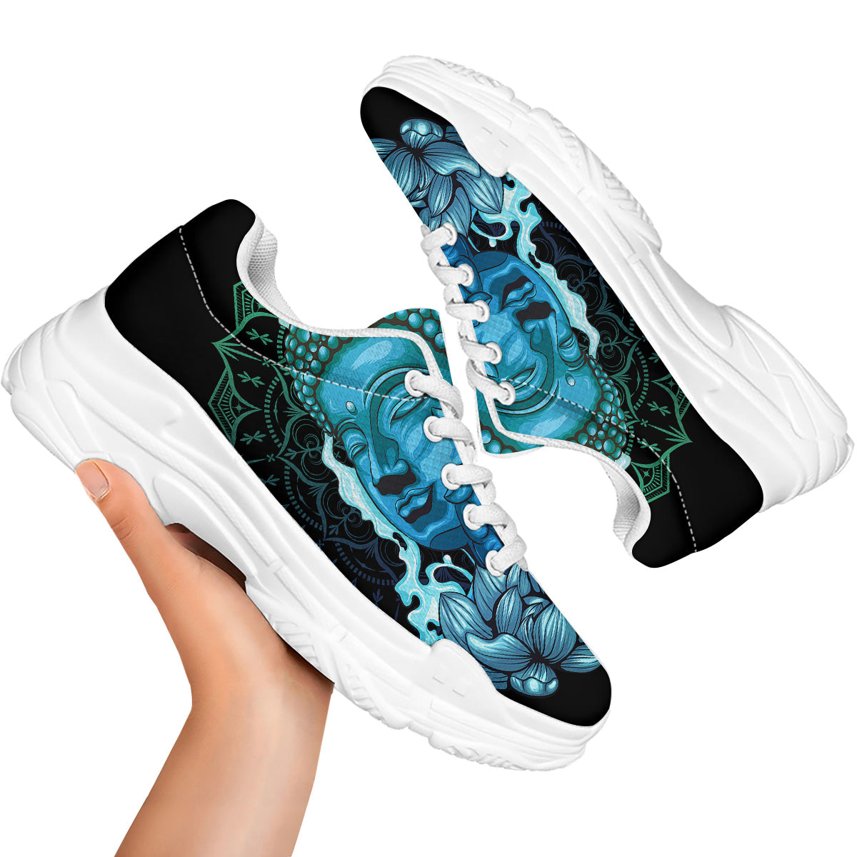 Buddha Blue Print White Chunky Shoes-grizzshop