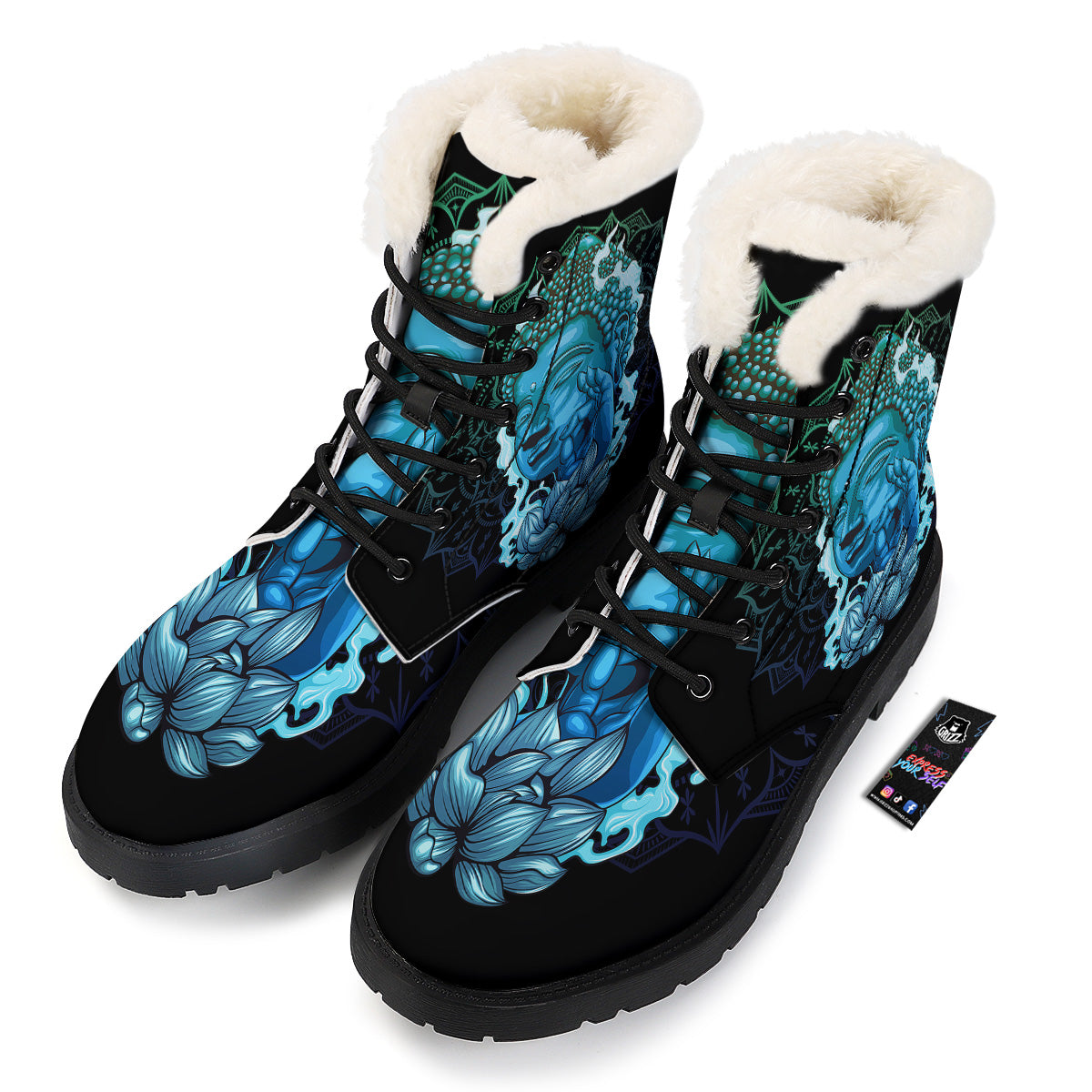 Buddha Blue Print Winter Boots-grizzshop