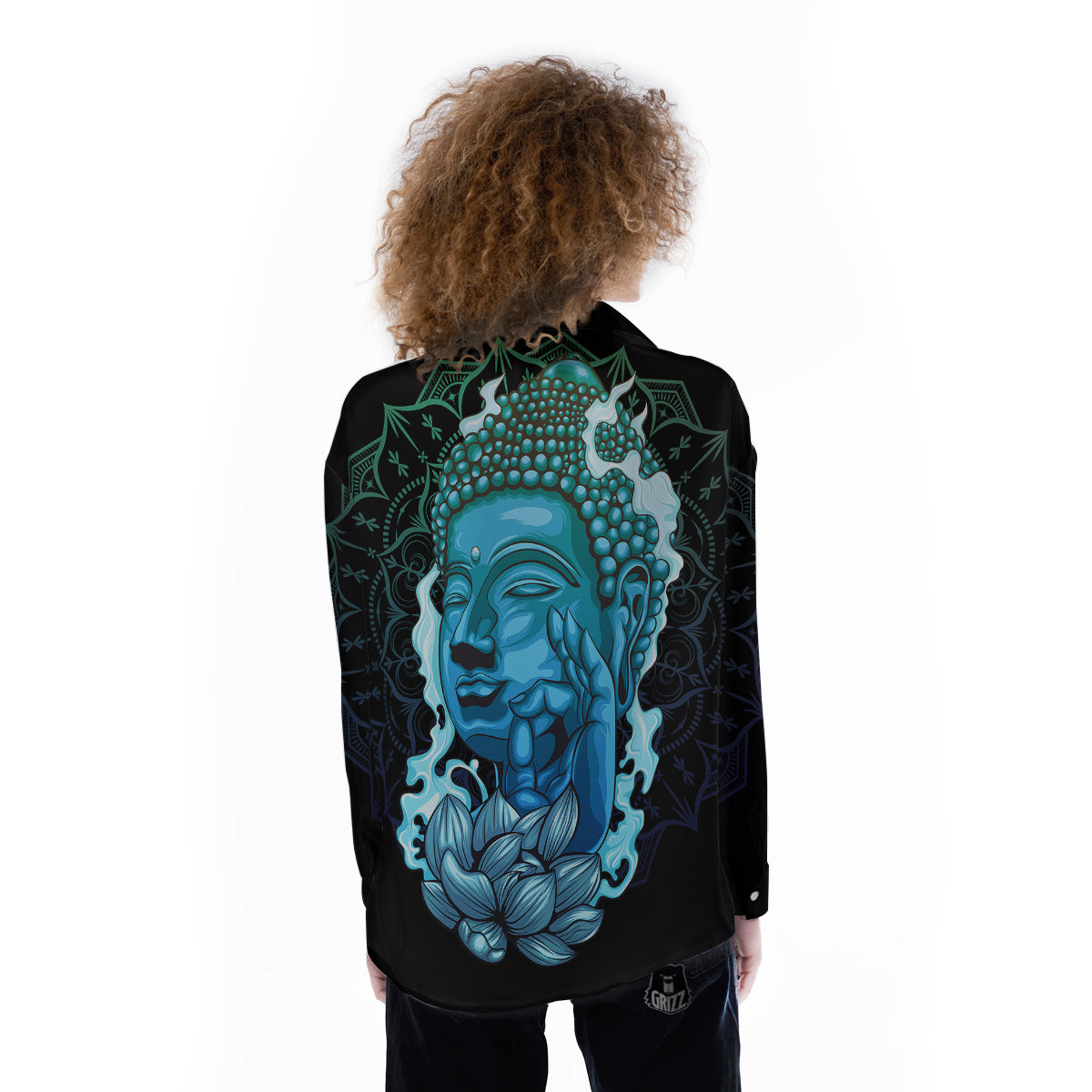 Buddha Blue Print Women's Long Sleeve Shirts-grizzshop