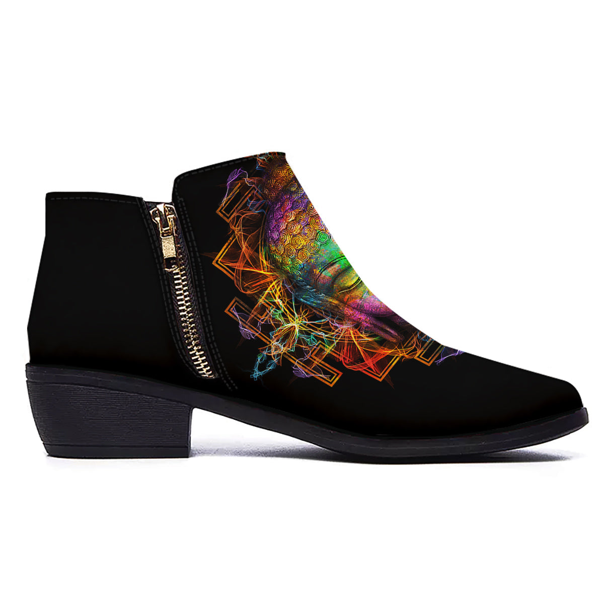 Buddha Colorful Print Ankle Boots-grizzshop
