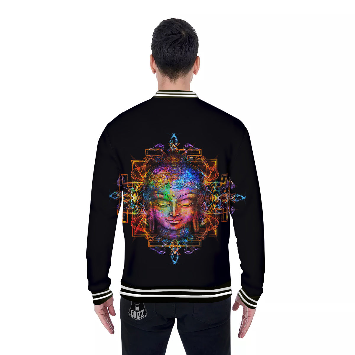 Buddha Colorful Print Baseball Jacket-grizzshop