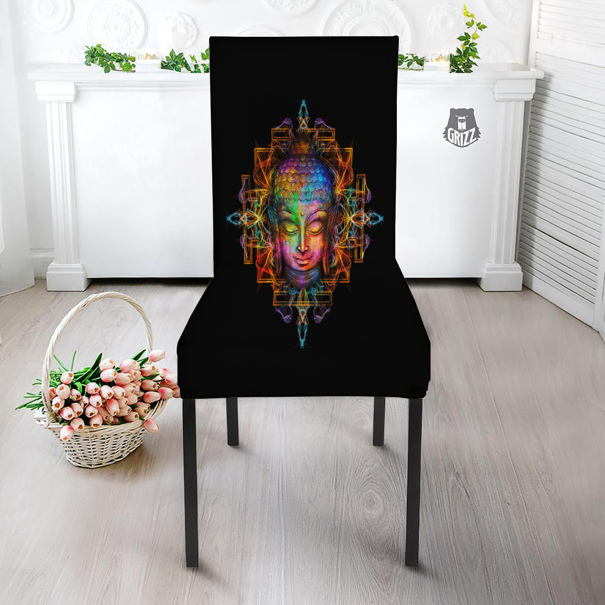 Buddha Colorful Print Dining Chair Slipcover-grizzshop