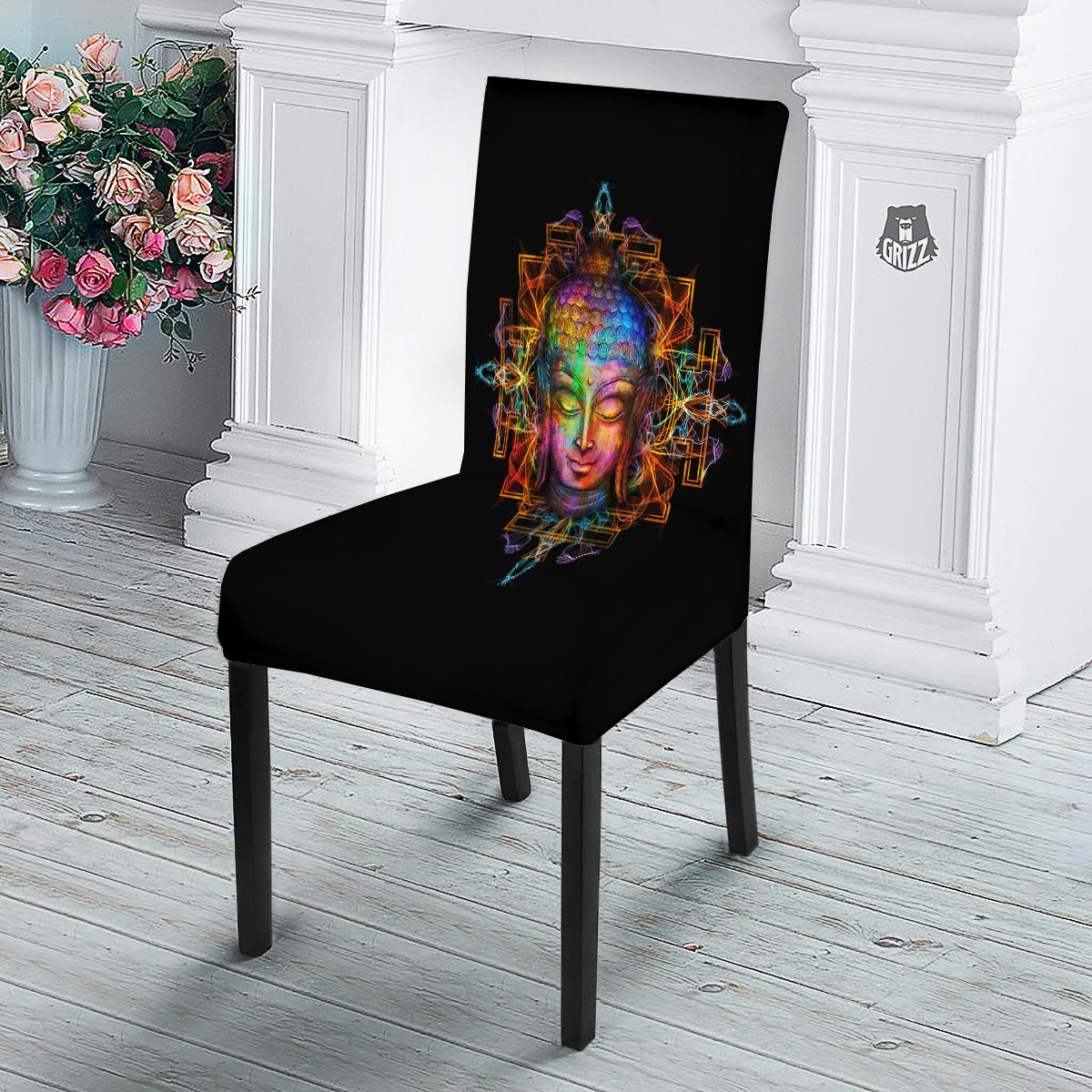 Buddha Colorful Print Dining Chair Slipcover-grizzshop