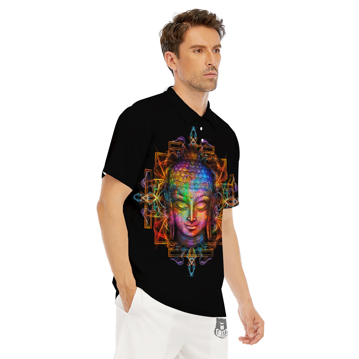 Buddha Colorful Print Men's Golf Shirts-grizzshop