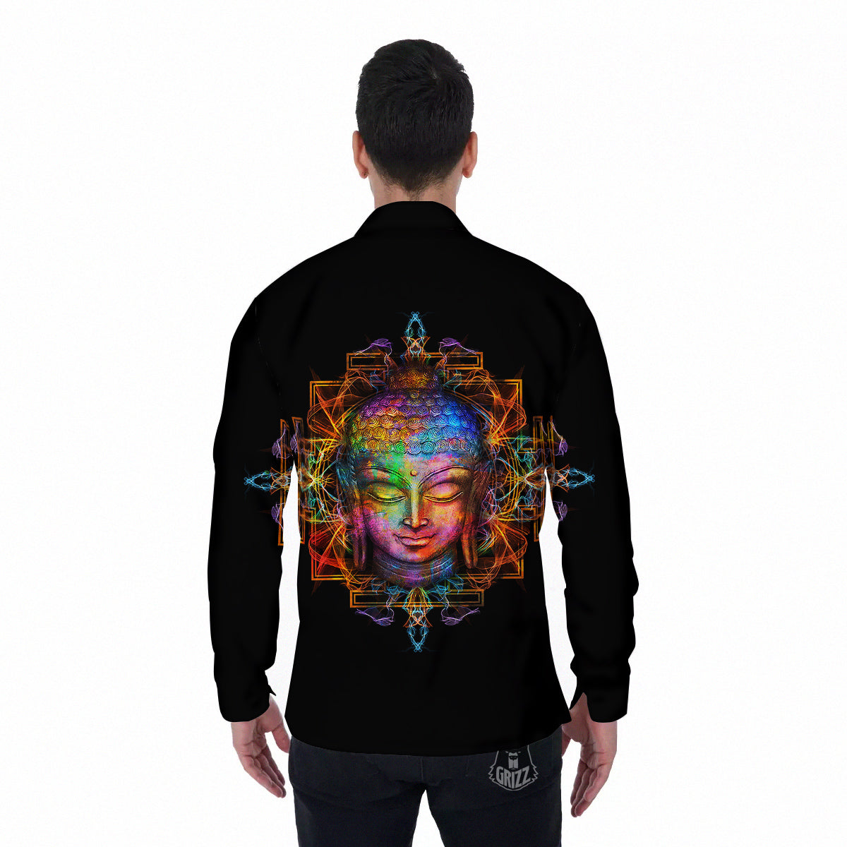 Buddha Colorful Print Men's Long Sleeve Shirts-grizzshop