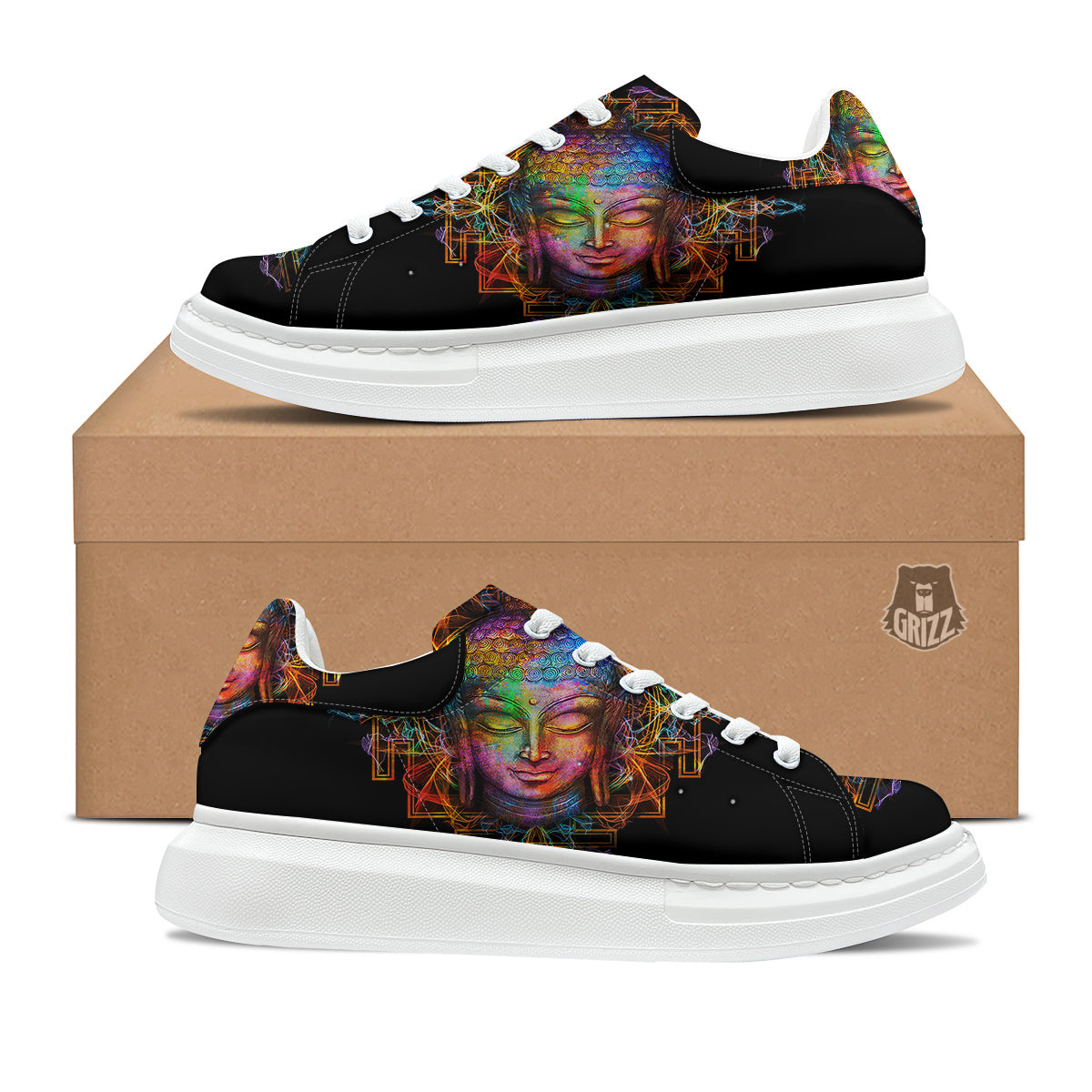 Buddha Colorful Print Platform Shoes-grizzshop