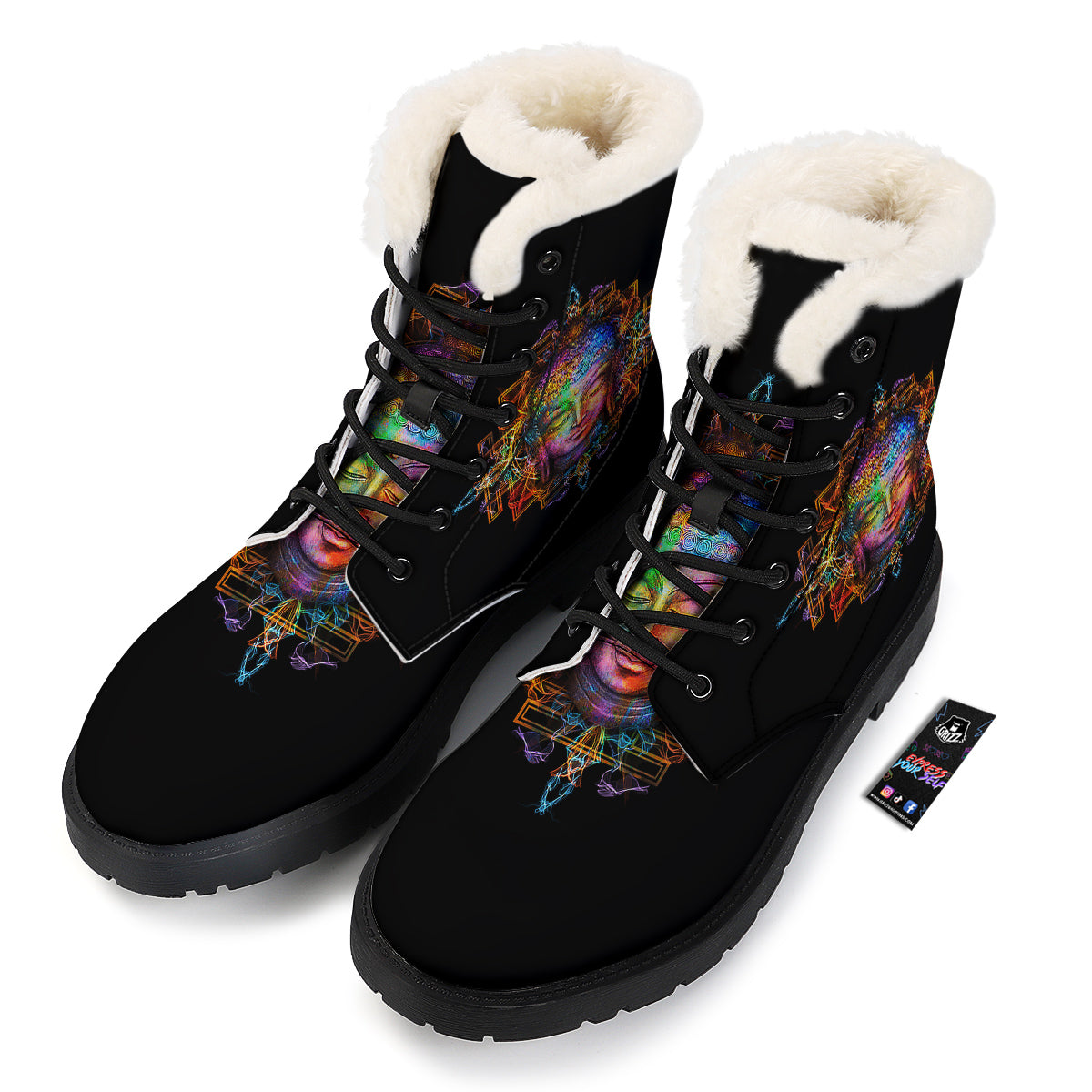Buddha Colorful Print Winter Boots-grizzshop