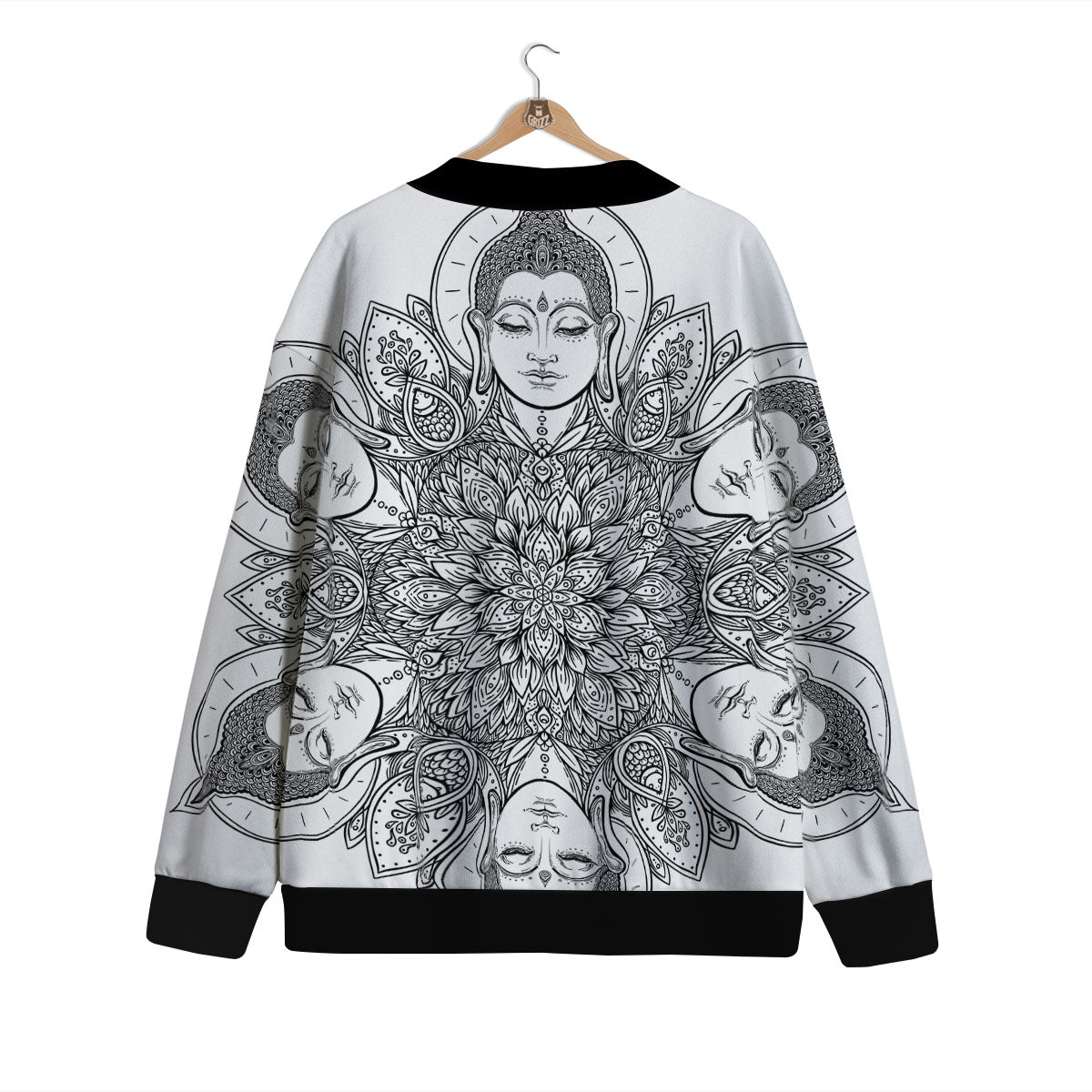 Buddha Face Ornate Mandala Print Cardigan-grizzshop
