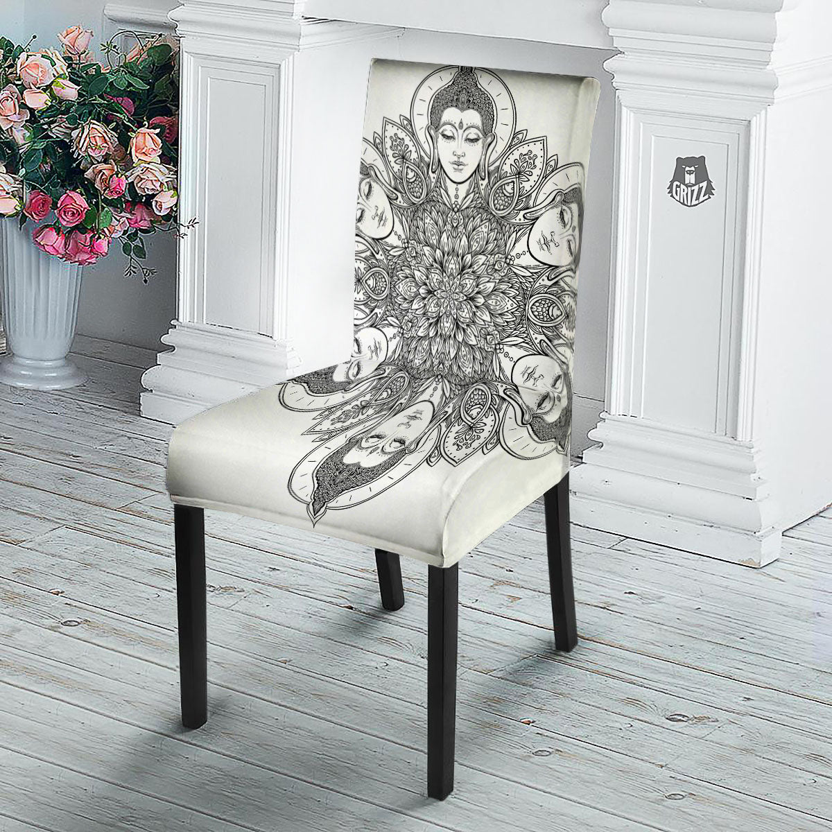 Buddha Face Ornate Mandala Print Dining Chair Slipcover-grizzshop