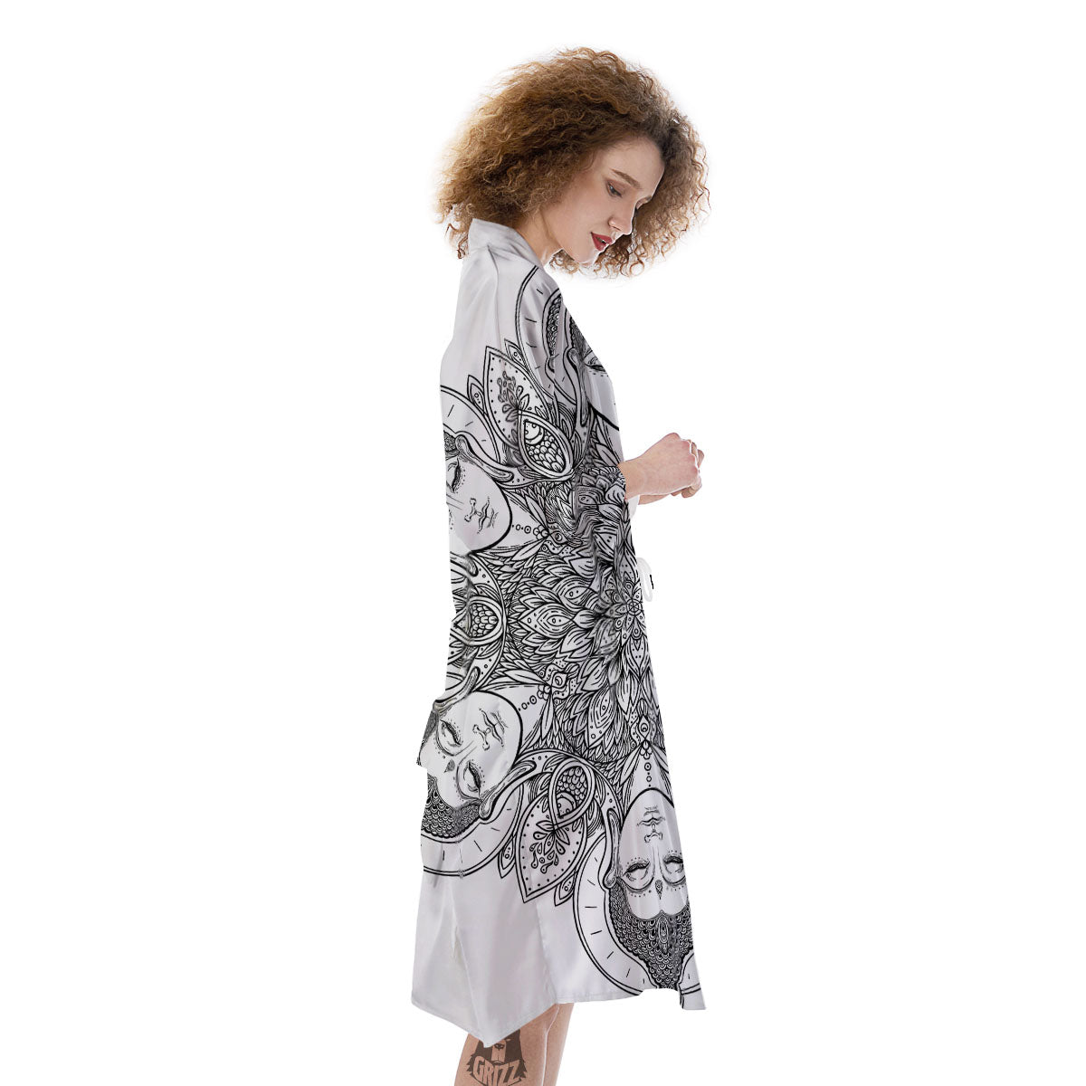 Buddha Face Ornate Mandala Print Kimono-grizzshop