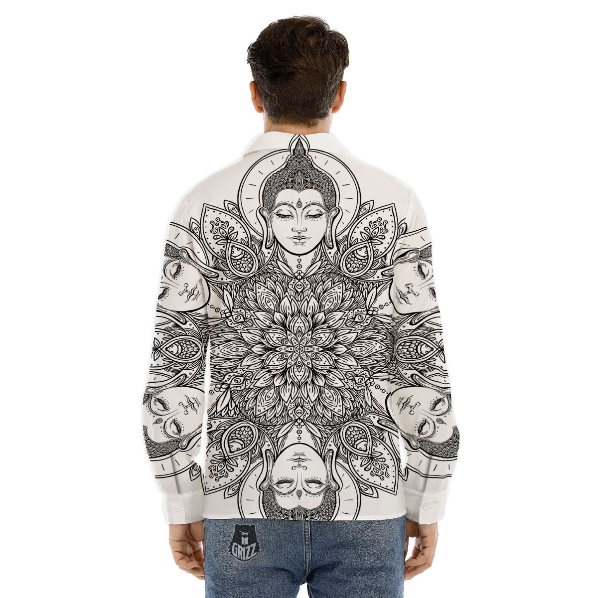 Buddha Face Ornate Mandala Print Men's Dress Shirts-grizzshop
