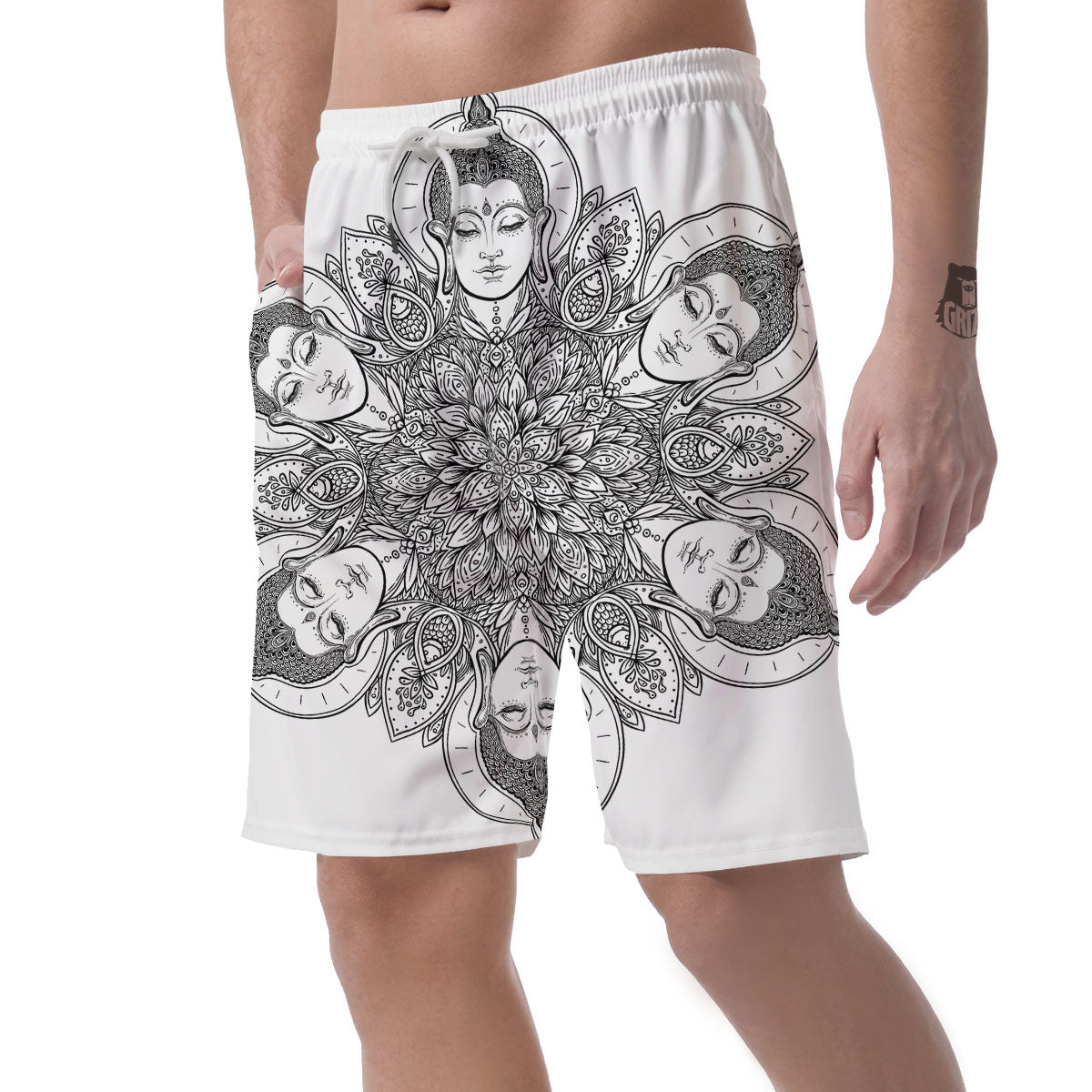 Buddha Face Ornate Mandala Print Men's Shorts-grizzshop