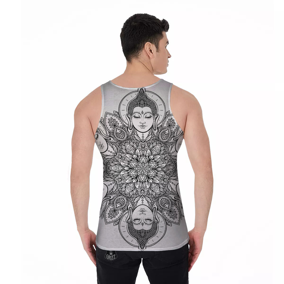 Buddha Face Ornate Mandala Print Men's Tank Top-grizzshop