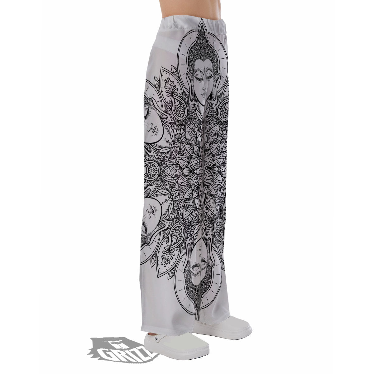 Buddha Face Ornate Mandala Print Pajama Pants-grizzshop