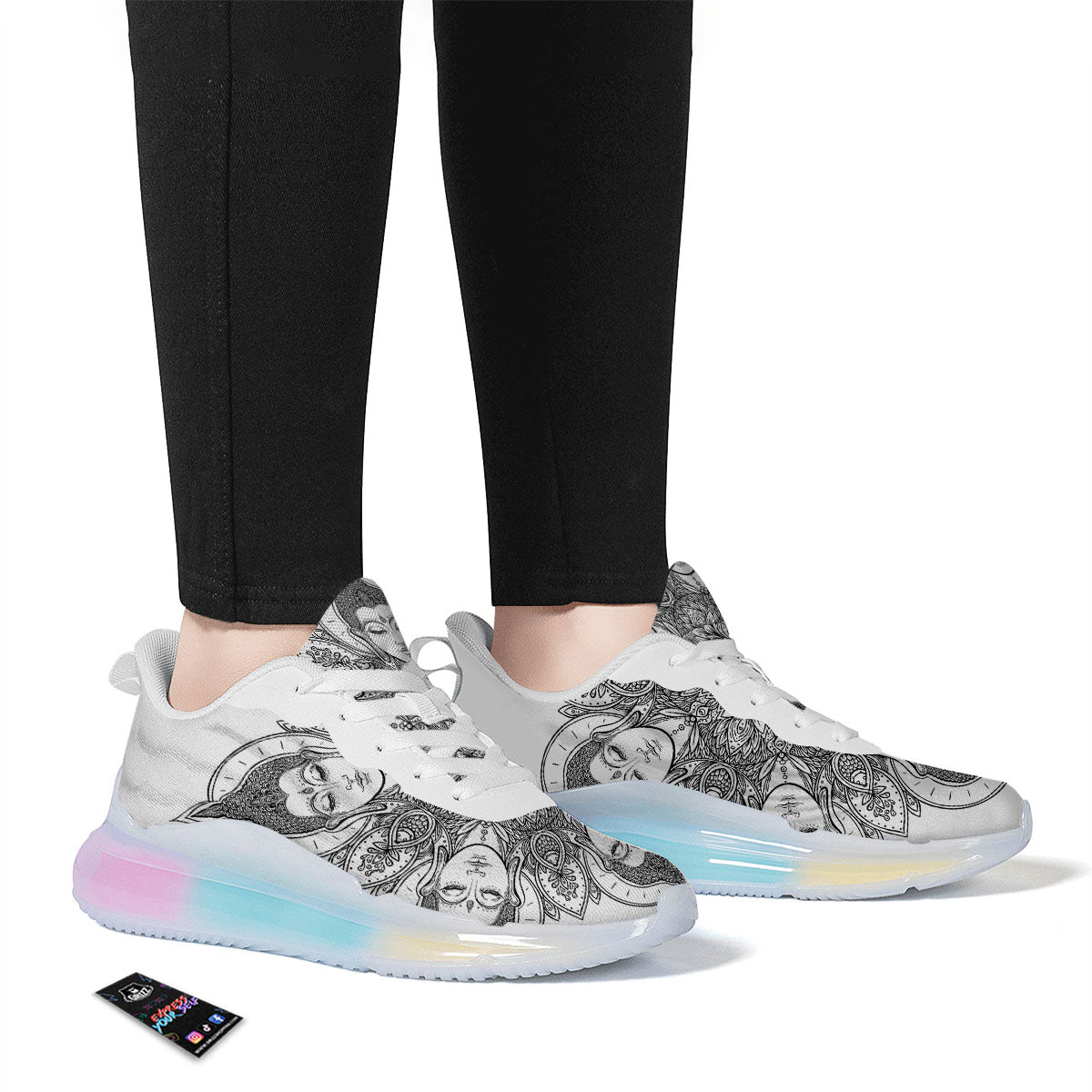 Buddha Face Ornate Mandala Print Running Sneakers-grizzshop