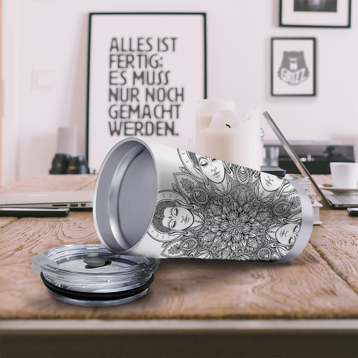 Buddha Face Ornate Mandala Print Tumbler-grizzshop
