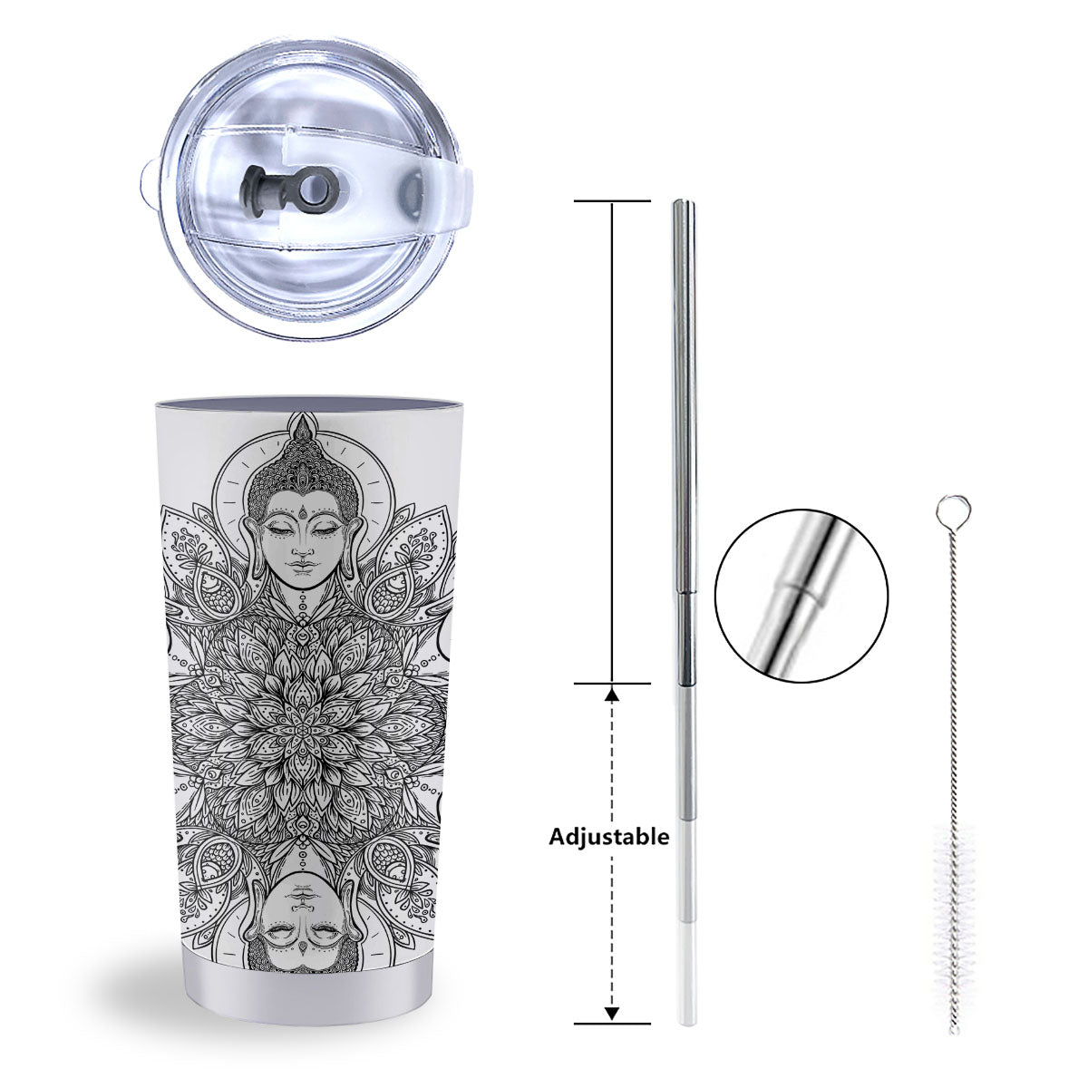 Buddha Face Ornate Mandala Print Tumbler-grizzshop