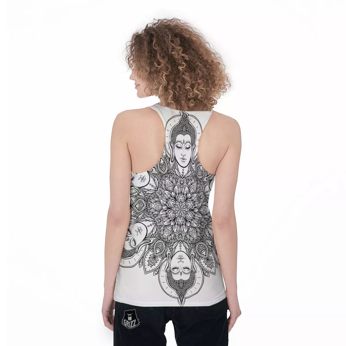 Buddha Face Ornate Mandala Print Women's Racerback Tank Top-grizzshop