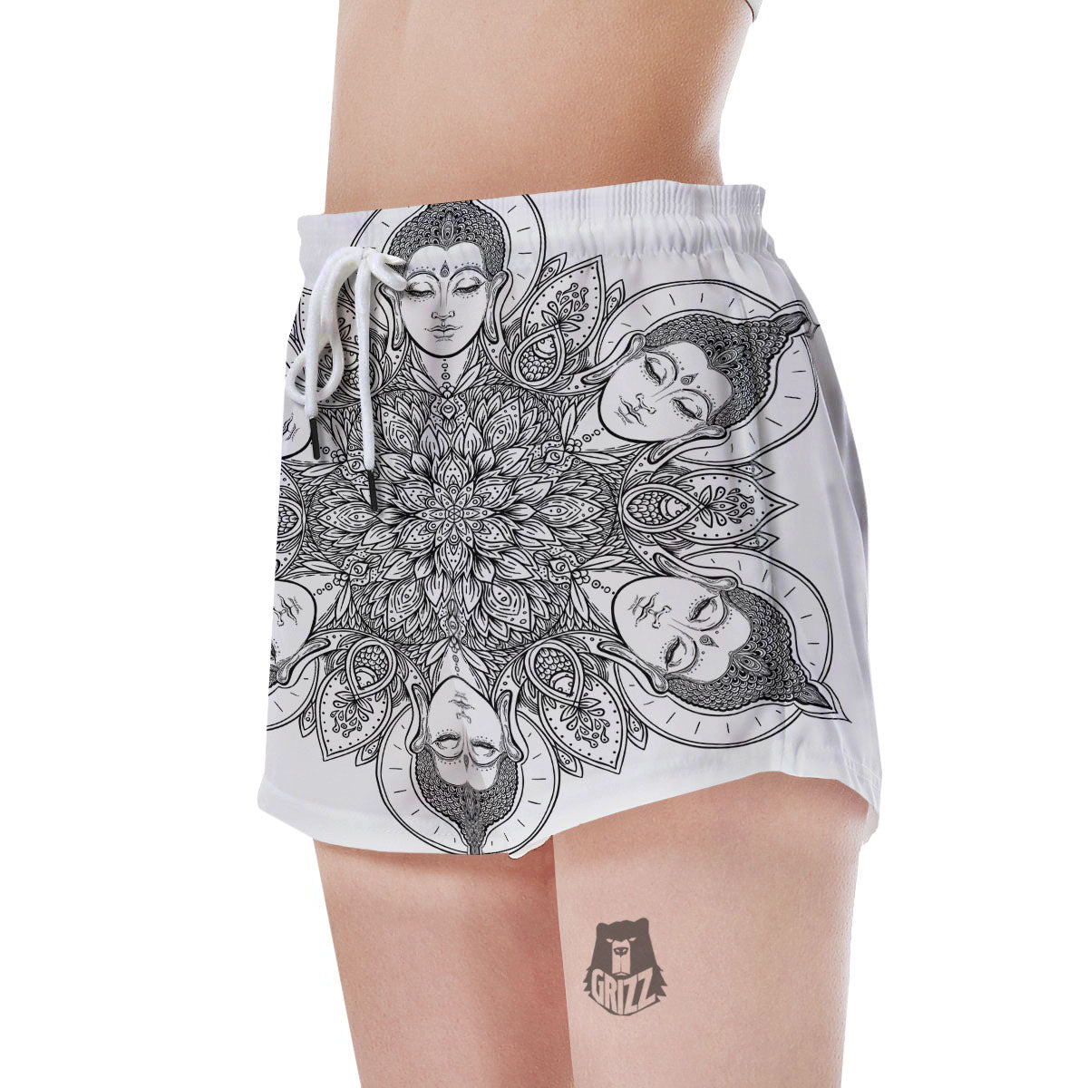 Buddha Face Ornate Mandala Print Women's Shorts-grizzshop