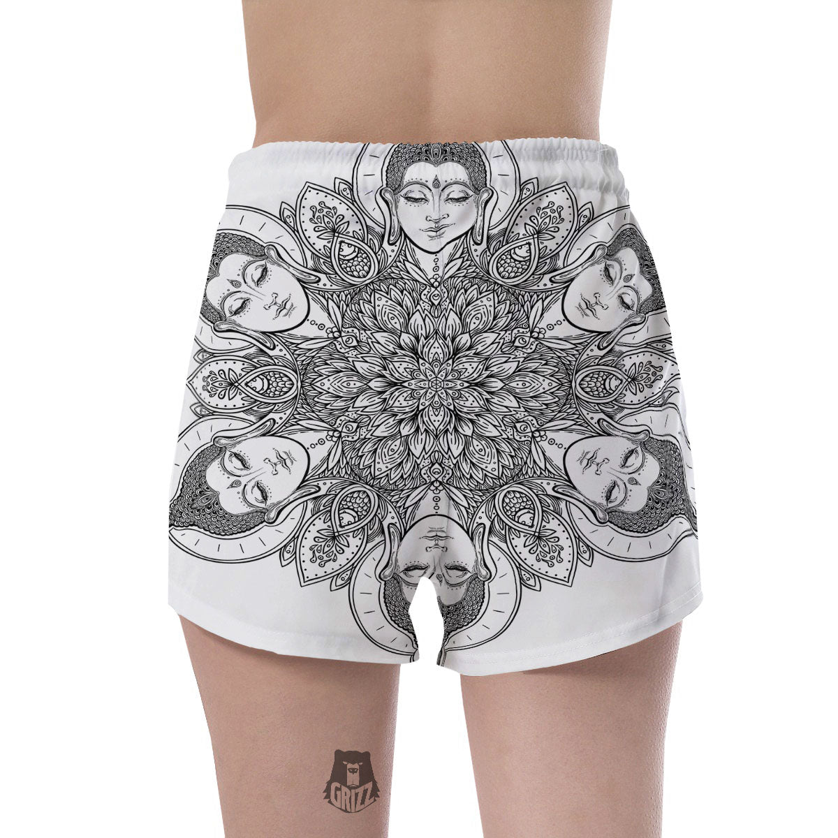 Buddha Face Ornate Mandala Print Women's Shorts-grizzshop