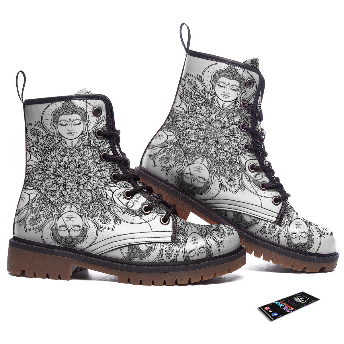 Buddha Face Ornate Mandala Print Work Boots-grizzshop