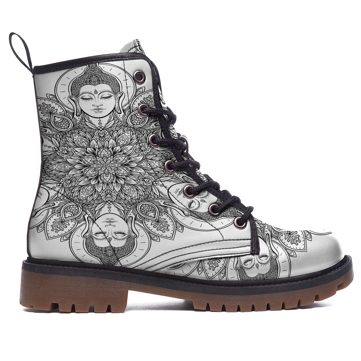 Buddha Face Ornate Mandala Print Work Boots-grizzshop