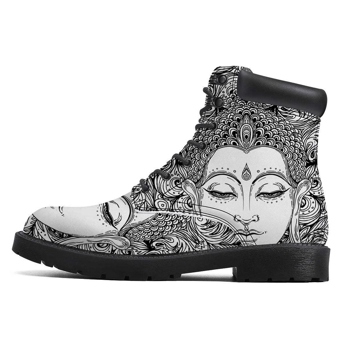 Buddha Mandala Spiritual Black White Print Boots-grizzshop